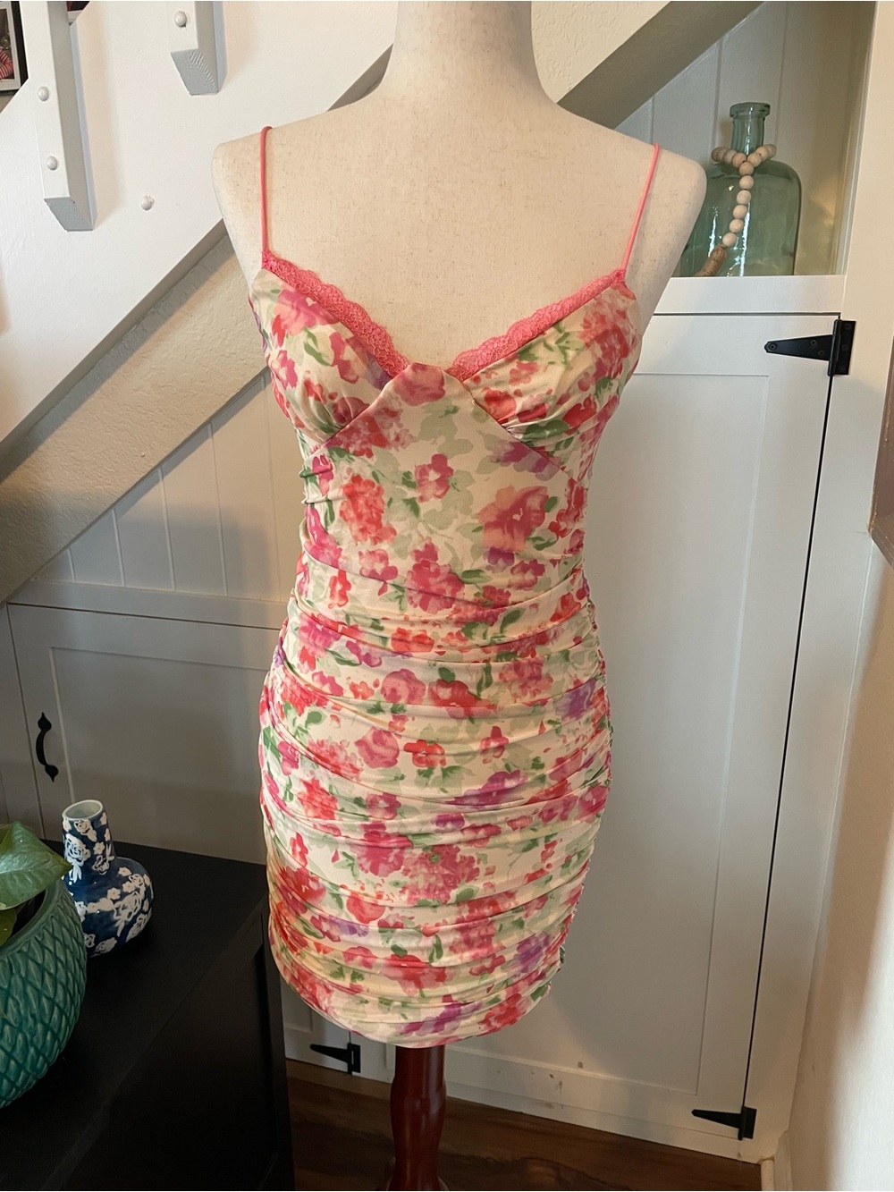 Princess Polly Pink Tym Ruched Cami Floral Mini Dress Y2K